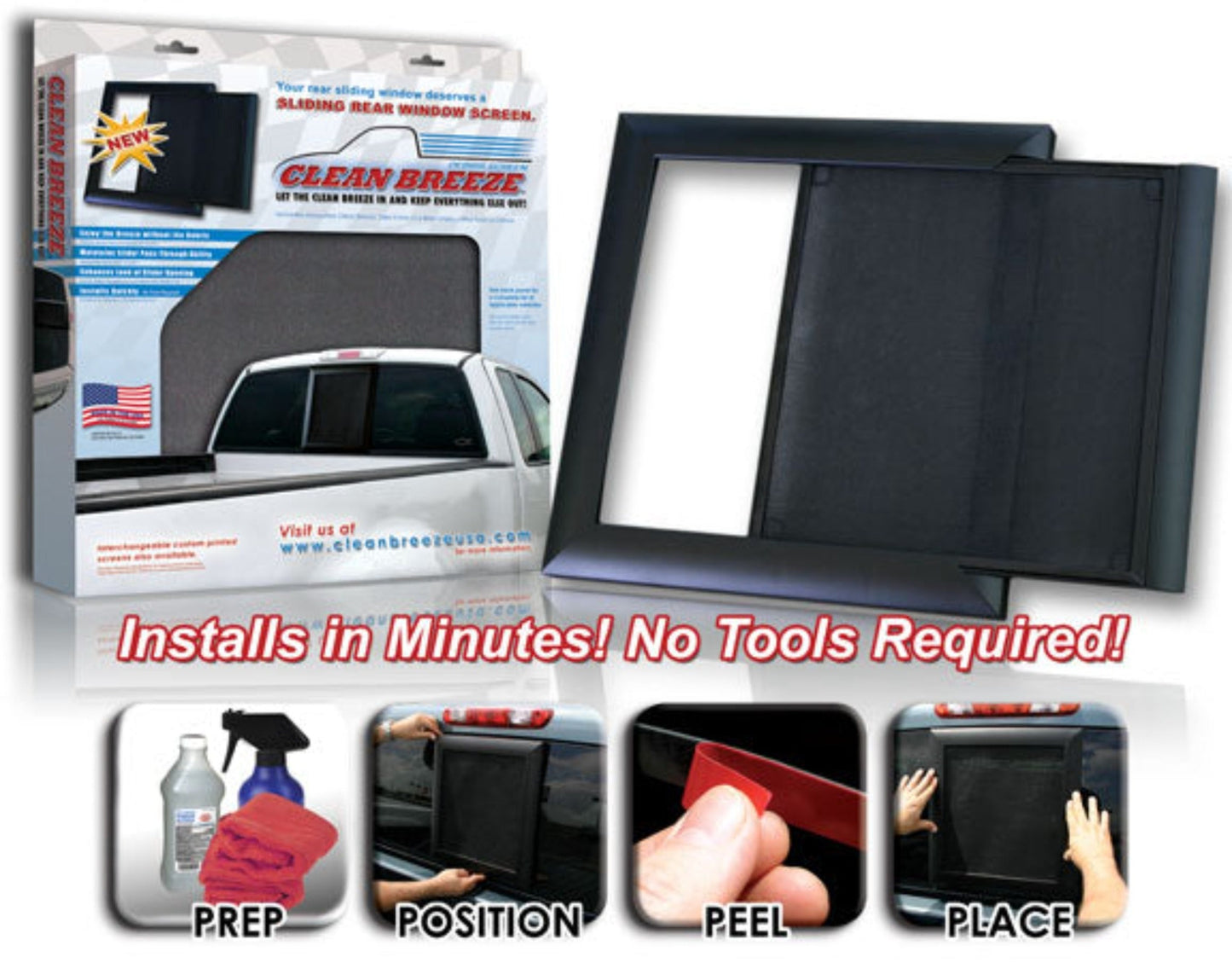 Clean Breeze Sliding Rear Window Screen, Model CB1010